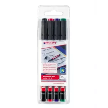 EDDING 142 M OHP Marker Set - Schwarz, Blau, Grün, Rot - Rundspitze - Mittel - 1 mm - Alkoholbasierte Tinte - Für Folie, Glas, Kunststoff