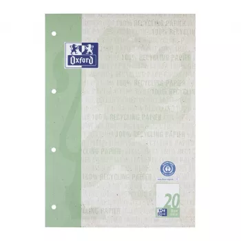 Oxford Schulblock Recycling DIN A4 50 Blatt Lineatur 20 Kopfgeleimt Blank 4-Fach Gelocht - A4