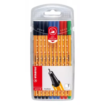 STABILO point 88 Fineliner Stift 0,4 mm - Farben sortiert (Schwarz, Blau, Grün, Rot) - Blisterpackung