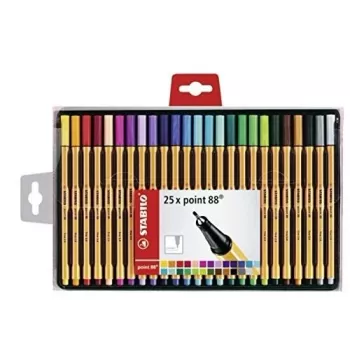 STABILO point 88 Fineliner Stiftset - 30 gemischte Farben - 0,4 mm - Metallummantelte Filzspitze - Wasserbasierte Tinte - Sechskantschaft - Belüftete Kappe - Kartonetui