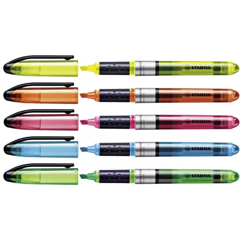 STABILO Navigator Highlighter - 10er-Pack - Blau - Meißelspitze - 1 mm / 4 mm Strichstärke - Wasserbasierte Tinte - Kunststoff