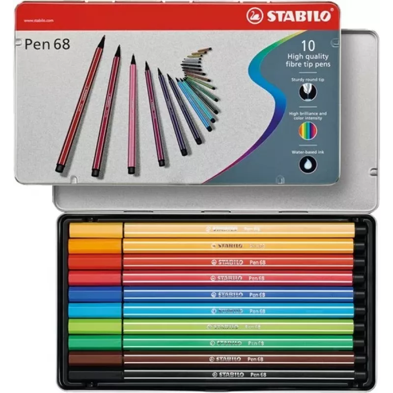 STABILO Pen 68 Fasermaler - 1 mm - 10 Farben sortiert