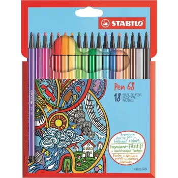 STABILO Pen 68 - Fine - 18 Farben - Sortiert - Rundspitze - 1 mm - Sortiert