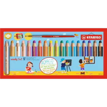 STABILO Woody 3 in 1 Multi-Talent Stift - Weich - Farben sortiert - 18 Stück