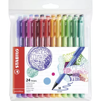 STABILO pointMax Fineliner Stifteset - 24 verschiedene Farben - 0,8 mm Faserspitze - wasserbasierte Tinte