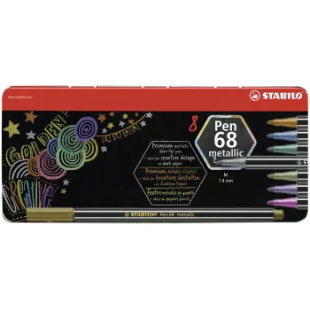 STABILO Pen 68 Metallic Fasermaler-Set - Medium - 8 verschiedene Metallic-Farben - Rundspitze - 1,4 mm Strichstärke