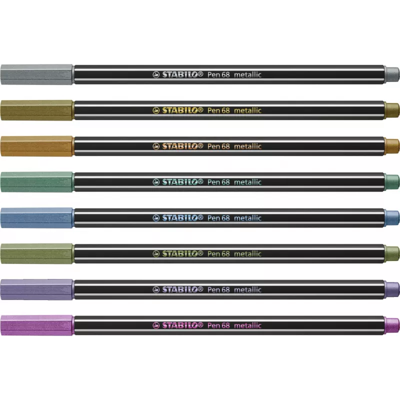 STABILO Pen 68 Metallic Fasermaler-Set - Medium - 8 verschiedene Metallic-Farben - Rundspitze - 1,4 mm Strichstärke