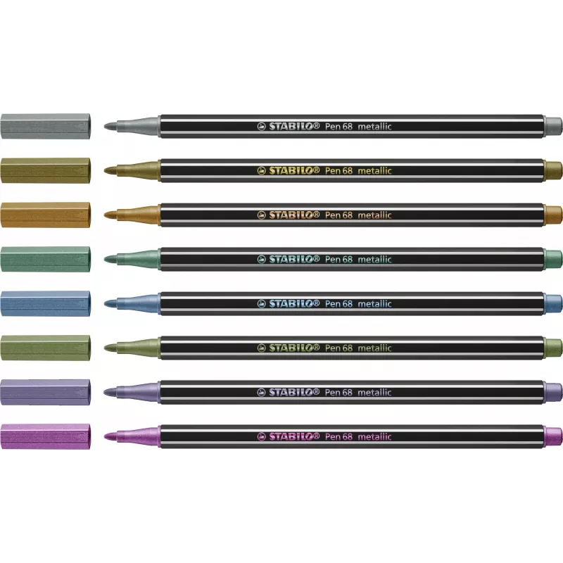 STABILO Pen 68 Metallic Fasermaler-Set - Medium - 8 verschiedene Metallic-Farben - Rundspitze - 1,4 mm Strichstärke
