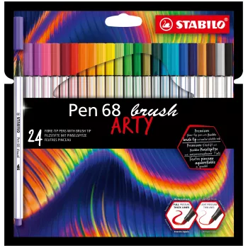STABILO Pen 68 Brush ARTY Edition 24er Kartonetui - Flexible Pinselspitzen-Filzstifte für Handlettering, Bullet Journaling und Illustration