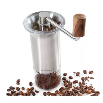 Zassenhaus Kaffeemühle BARISTA Edelstahl / Glas Handmühle mit Keramikmahlwerk