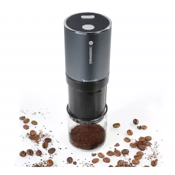 Zassenhaus Mini Master USB Coffee Grinder, Conical Ceramic Burr, Rechargeable, Black/Silver