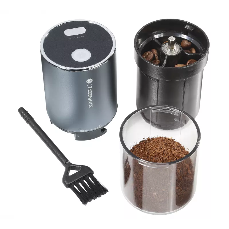 Zassenhaus Mini Master USB Coffee Grinder, Conical Ceramic Burr, Rechargeable, Black/Silver