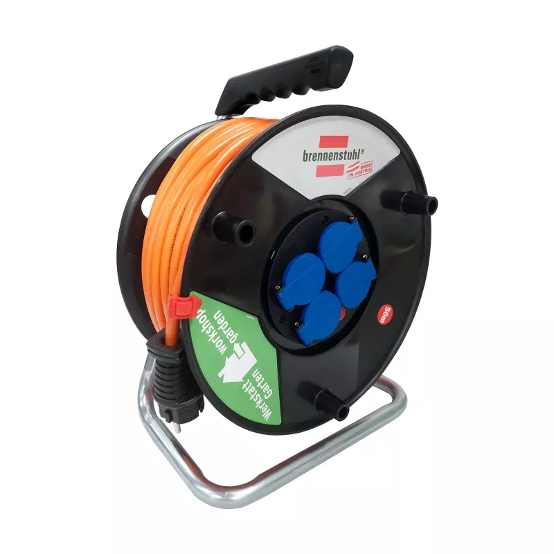 AKYGA AK-CR-06 Kabeltrommel Verlängerungskabel 50m IP44 4 Steckdosen Schuko Schwarz
