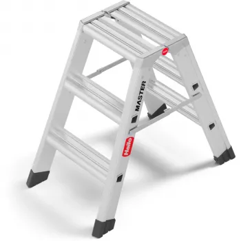 Hailo Master D80 2 x 3 Stufen Doppelseitige Klapptrittleiter, Aluminium, 150 kg Tragfähigkeit, EN 131