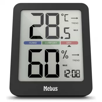 Mebus 11115 Thermo-Hygrometer analoges wandmontierbares Innen-Thermometer und Feuchtigkeitsmessgerät mit Komfortzonenanzeige - Weiß/Silber