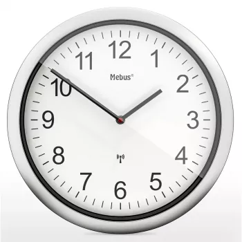 MEBUS 19809 Funk-Wanduhr Weiß/Silber