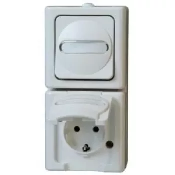 HEINRICH KOPP Kombination Vertikalschalter/Schuko-Steckdose Aufputz Feuchtraum IP44 Arktis Arctic White (130802000)