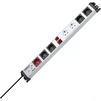 Heinrich Kopp POWERversal Steckdosenleiste mit 7 AC-Steckdosen, Typ F, IP20, 3600 W, Schwarz/Grau/Rot/Weiß, 1,4 m Kabel