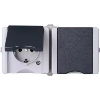 HEINRICH KOPP proAQA Aufputz-Feuchtraum-Steckdose 2-fach waagerecht Grau IP44 16A 250V (950656001)