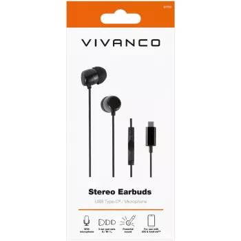 Vivanco Stereo USB-C In-Ear Kopfhörer, Schwarz (61752)