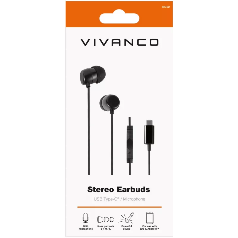 Vivanco Stereo USB-C In-Ear Kopfhörer, Schwarz (61752)