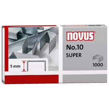 Novus Dahle No.10 SUPER Heftklammern - 5 mm Schenkellänge - Edelstahl - 1000 Heftklammern - Kapazität 20 Blatt