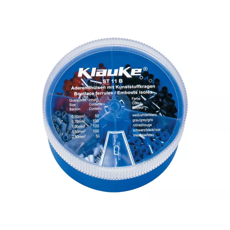 KLAUKE ST 11 B Isolierte Aderendhülsen Sortiment - 625 Stück, 0,5-10 mm², grau/schwarze Box