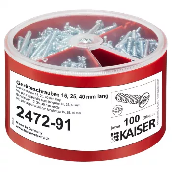 Kaiser Elektro 2472-91 Geräteschrauben-Sortimentskasten, 100 Stück pro Größe 3,2x15/25/40 mm