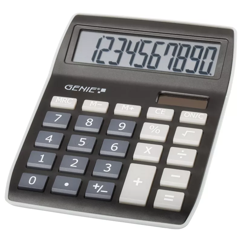 Genie 840 BK Desktop-Rechner - 10-stellig - neigbares Display - Dual Power (Solar & Batterie) - Schwarz/Grau