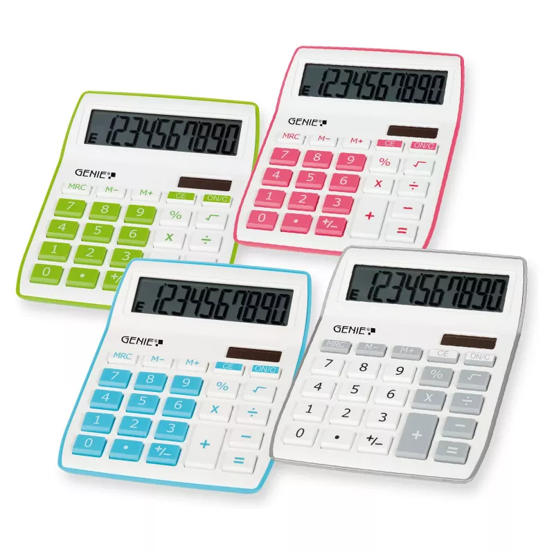 Genie Genius 840 Desktop-Taschenrechner - 10-stellig - 1-zeilig - Batterie/Solar - Pink/Weiß