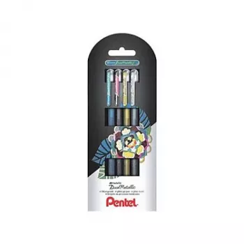 Pentel Dual Metallic Gel Pen Set - 4 Stifte (Schwarz, Blau, Gold, Silber) - 0,5 mm - Blisterpackung