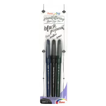 Pentel Arts Sign Pen Brush Kalligrafie-Pinselstift-Set Schwarz 3er-Pack