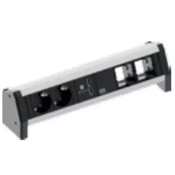 Bachmann DESK 1 Tischanschlussfeld, Aluminium, Schwarz, 2 AC-Steckdosen, 230 V, 16 A, USB-Ladefunktion
