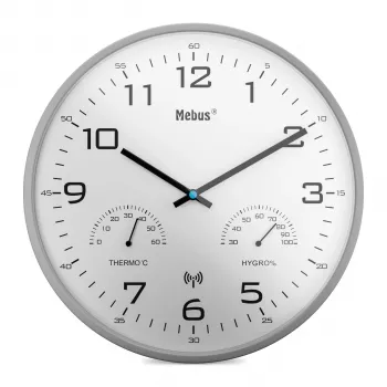 MEBUS 52842 Funk-Wanduhr Kunststoff Weiß/Silber