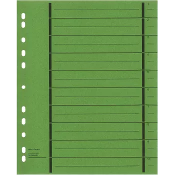WEKRE 50 Trennblätter Grün A4 4-fach gelocht 160 g/m² Karton