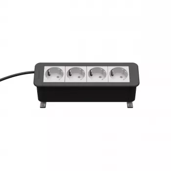 Kindermann CP Office Desk 4-Way Power Module (4 x Schuko, 3m Kabel, Silber/Schwarz)