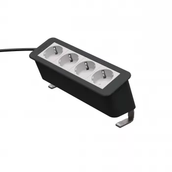 Kindermann CP Office Desk 4-Way Power Module (4 x Schuko, 3m Kabel, Silber/Schwarz)
