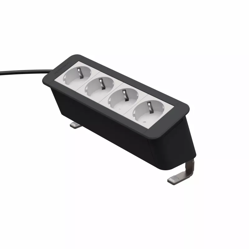 Kindermann CP Office Desk 4-Way Power Module (4 x Schuko, 3m Kabel, Silber/Schwarz)