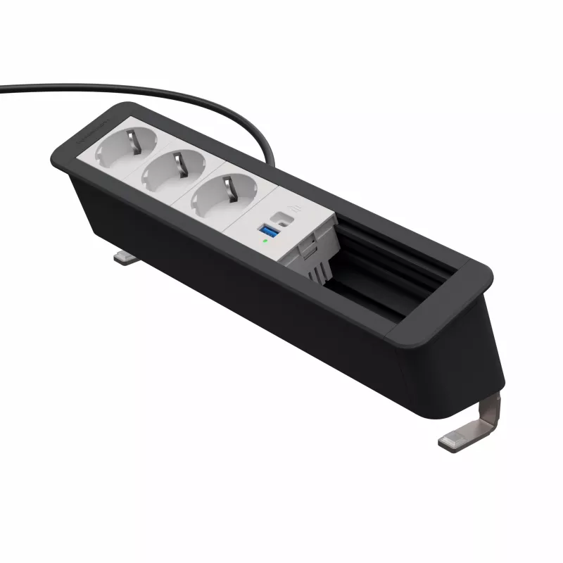 Kindermann CP Office Desk 6-f 3xStr 1xUSB A/C Desk Connectivity Panel Silver/Black