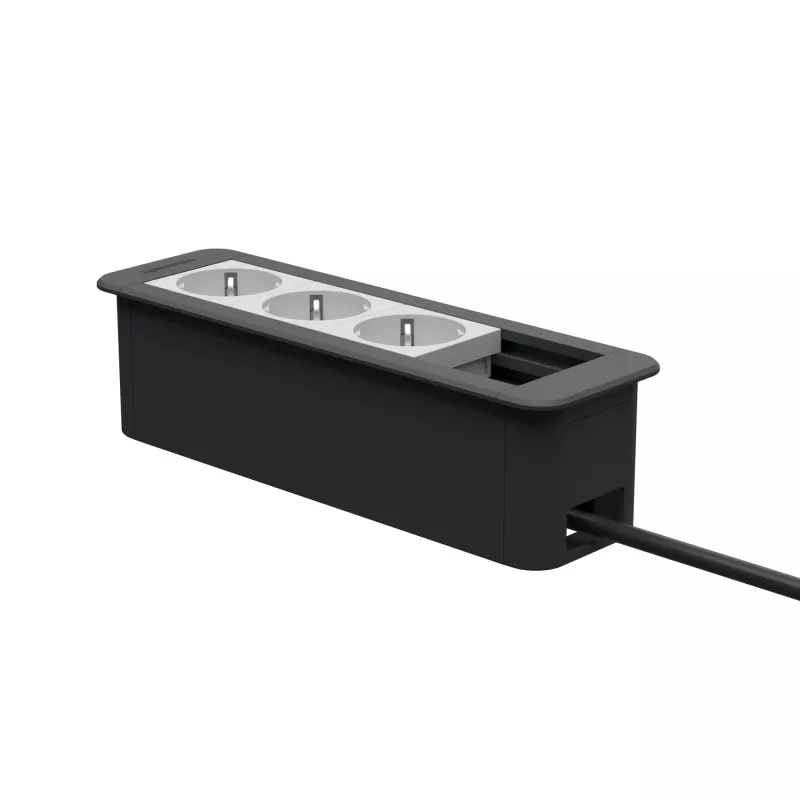 Kindermann CP Office Frame 4-Fach 3 x Power Socket Desktop Connectivity Hub Silber