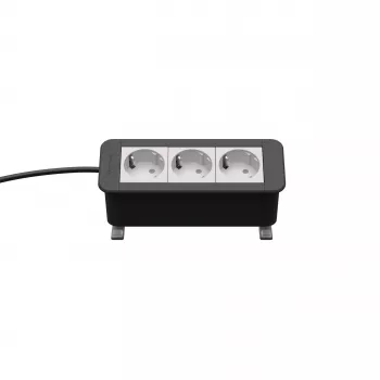 Kindermann CP Office Desk 3-fach Steckdosenleiste mit 3 Schuko-Steckdosen, 2m Kabel, Silber/Schwarz