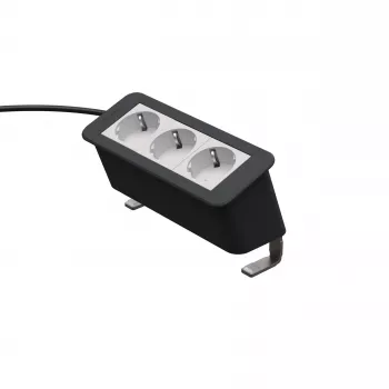 Kindermann CP Office Desk 3-fach Steckdosenleiste mit 3 Schuko-Steckdosen, 2m Kabel, Silber/Schwarz