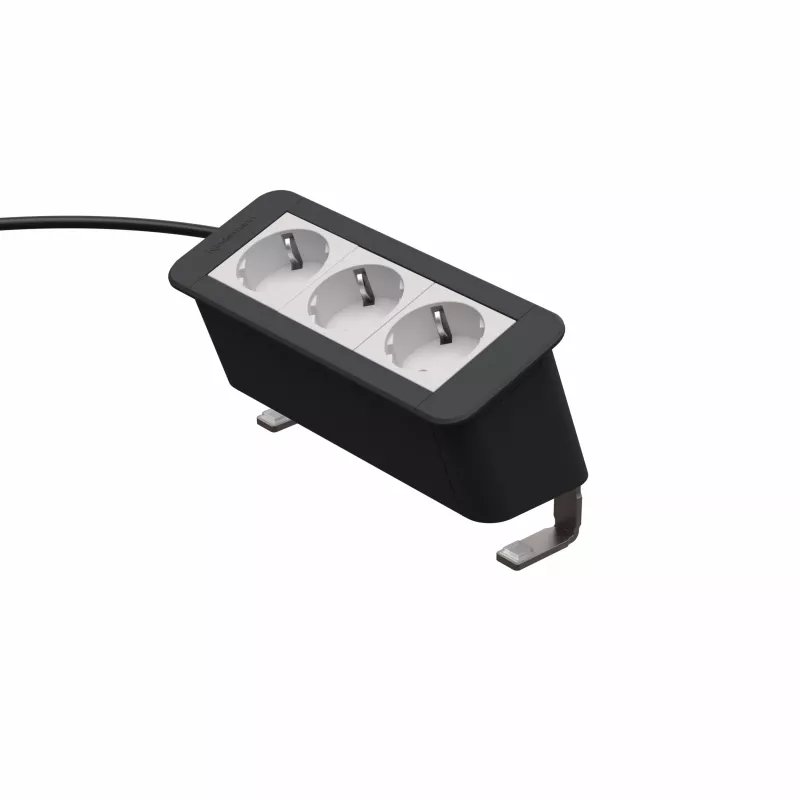 Kindermann CP Office Desk 3-fach Steckdosenleiste mit 3 Schuko-Steckdosen, 2m Kabel, Silber/Schwarz