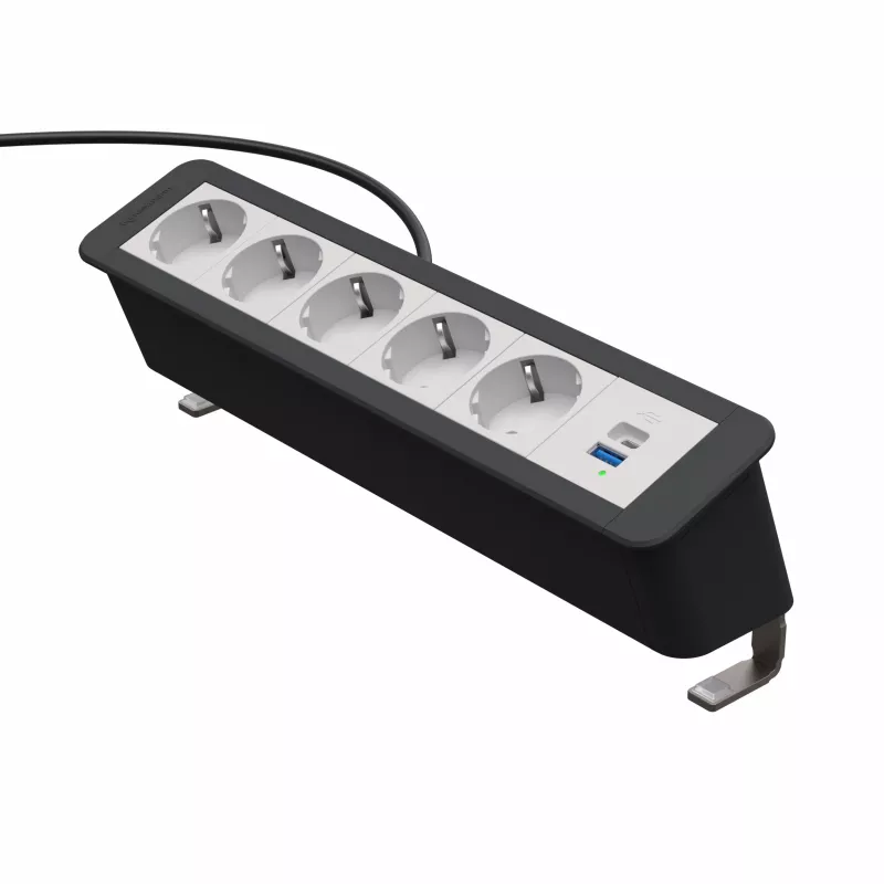 Kindermann CP Office Desk Power Strip 5x Schuko 1x USB-A 3m Black