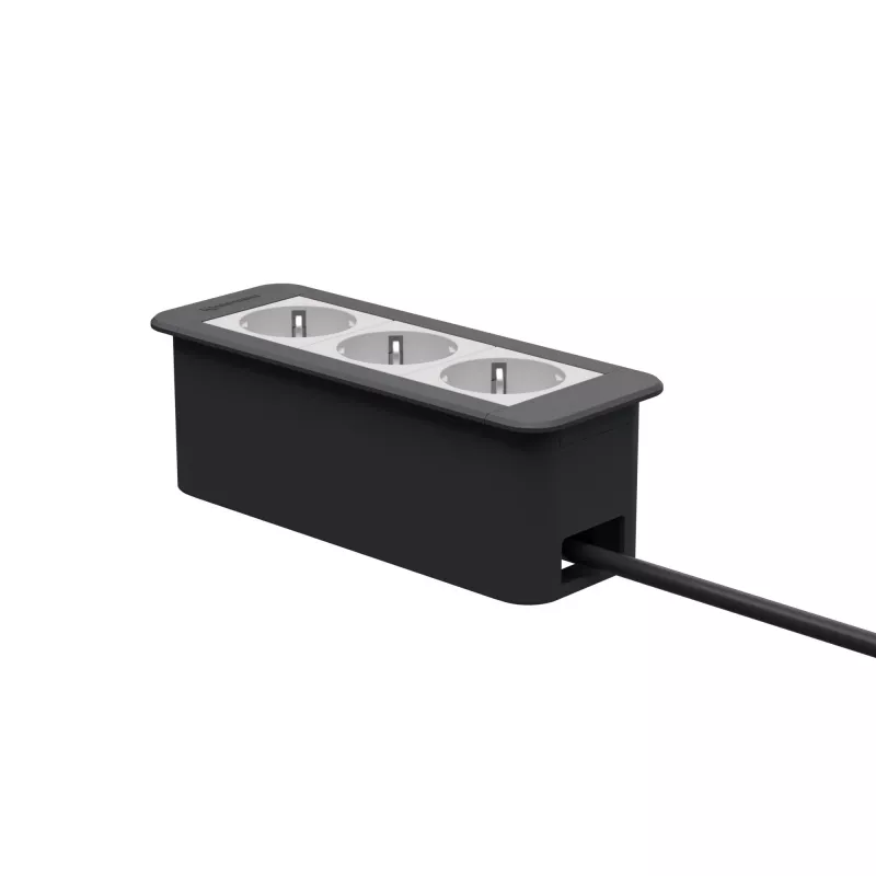 Kindermann CP Office Frame 3-Fach 3x Power Socket Desk Connectivity Panel Silver/Black