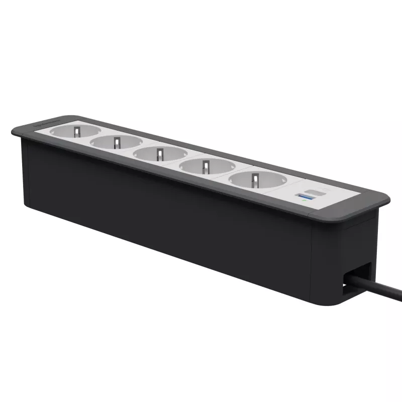 Kindermann CP Office Frame 6-Fold 5x Power Socket 1x USB-A Charger Black (7551000325)
