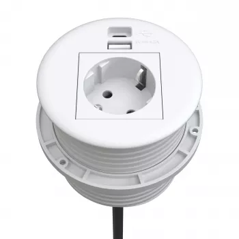 Kindermann CablePort Table White (STS-R90-2 weiß) - Tischanschlussfeld mit 2x Schuko-Steckdosen