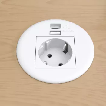 Kindermann CablePort Table White (STS-R90-2 weiß) - Tischanschlussfeld mit 2x Schuko-Steckdosen