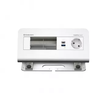 Kindermann CablePort desk² 4-fach 1x Schuko-Steckdose 1x USB-A-Laden Silber