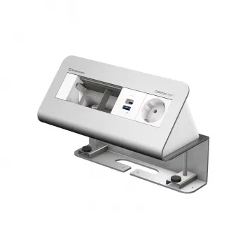 Kindermann CablePort desk² 4-fach 1x Schuko-Steckdose 1x USB-A-Laden Silber